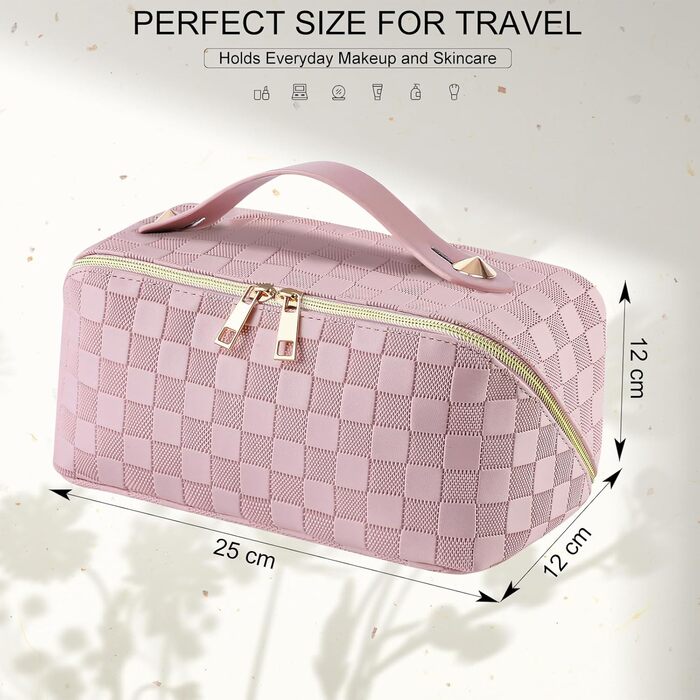 Косметичка для подорожей жіноча, велика містка, з PU шкіри, органайзер для макіяжу, косметичка-рюкзак, аксесуари для подорожей, рожеана в клітинку