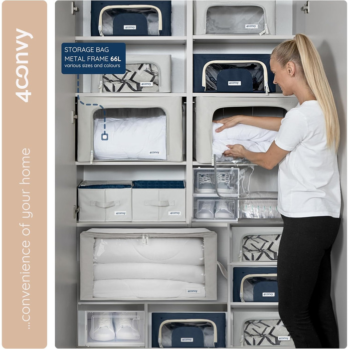 Collapsible Storage Box for Clothes with Zipper, Metal Frame - [2024 IMPROVED MATERIAL] Duvet Storage Bag – Sturdy Clothing Storage Box (Gray, 3x66L)
