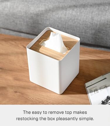Yamazaki 5180 RIN Tissue Case Square, White, Steel/Wood, 13 x 13 x 15.5 cm