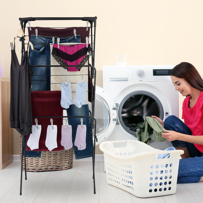 Relaxdays Clothes Rack Folding with 50 Clothespins