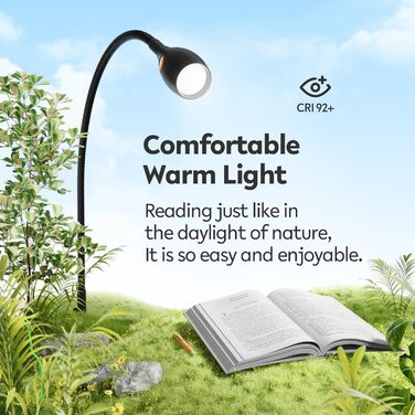 Світлодіодна настільна лампа Acegoo для читання з гнучким регульованим кронштейном (чорна) - 3000K, диммована, настінне кріплення, для спальні, книжок