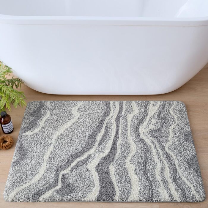 Килимок для ванної кімнати DEXI 60 x 90 см, неслизький, миючий, з мікрофібри, швидковисихаючий, сірий