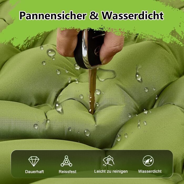 MEIJO Килимок для кемпінгу самонадувний, ізомат, туристичний килимок для сну, легкий, з насосом, для відпочинку на природі, у наметі, на пляжі, блакитний & сірий (зелений & сірий)