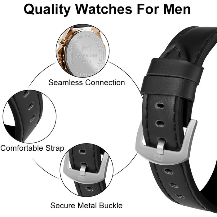 Чоловічий годинник OFF-CUP: аналоговий кварцовий хронограф з коричневим шкіряним ремінцем, з датою. Стильний годинник для чоловіків: casual, бізнес, класичний дизайн. Прекрасний подарунок (чорний колір)