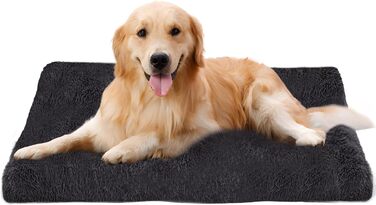 М'яке собаче ліжко для середніх собак, 95 x 65 см, з довгим пухнастим покриттям, знімне, з антиковзною основою, ортопедична підстилка, темно-сірий колір