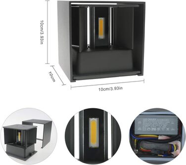 LED-стінні світильники Klighten 2 шт. 12W, регульований світловий промінь, тепле світло 3000K, IP65, для дому та саду, антрацит