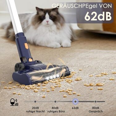 Бездротовий акумуляторний пилосос Vortisys - ручний, 350W, 45KPa, 55 хв роботи, 5-в-1 фільтрація, щітка проти ковтунів, для твердих поверхонь, килимів, шерсті тварин, темно-синій