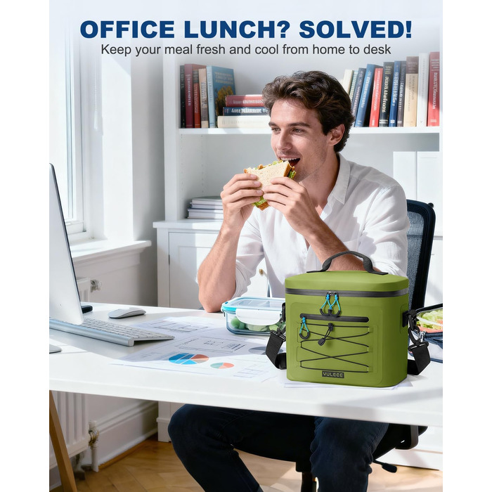 Кühltasche 24L: Водонепроникна сумка-холодильник для пікніка, пляжу, кемпінгу, офісу, транспортування продуктів (армійний зелений)