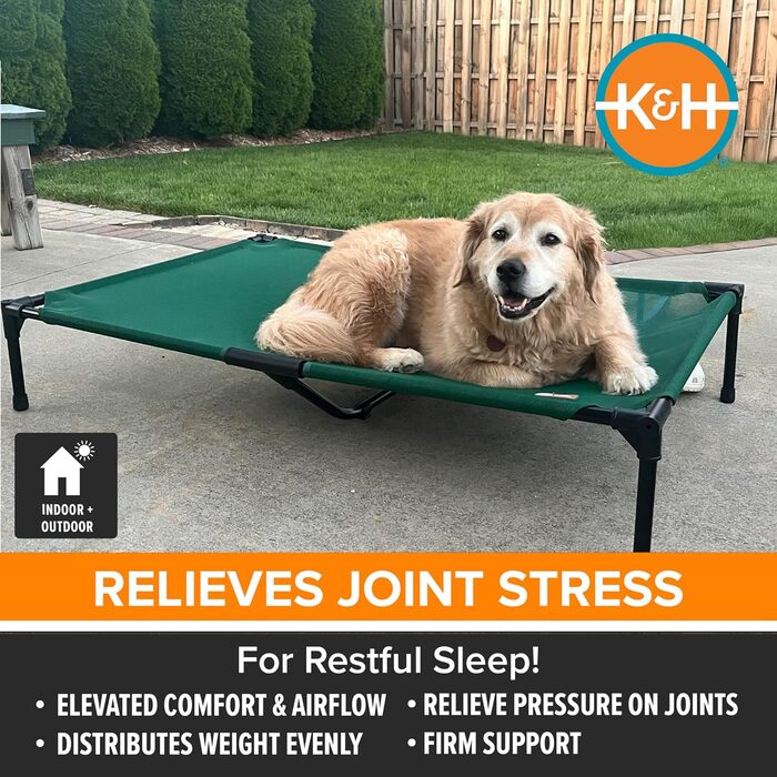 K&H Pet Products Elevated Outdoor Dog Bed, Breathable, Cooling, Elevated Cot, Hammock for Large Dogs, Washable Mesh Cover, Elevated Metal Frame, Foldable, (L 127 x W 81 x H 23 cm)