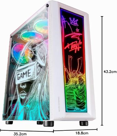 Корпус для ПК Mars Gaming MC300P MicroATX, білий, загартоване скло, Mesh-панель, 3x FRGB вентилятори
