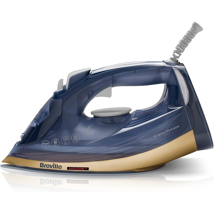 Праска Breville SuperSteam з парою: 2600 Вт, керамічна підошва, 190 г паровий удар, резервуар 300 мл, колір морської хвилі та полірована латунь [VIN413]