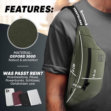 RUVO® Поясна сумка через плече для чоловіків та жінок | стильна сумка на пояс з 4 відділеннями на блискавці | підходить для будь-яких активностей, оливковий колір