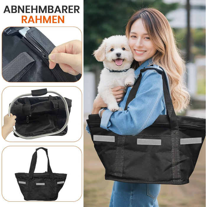 Складаний водонепроникний кошик на кермо велосипеда, знімний, з алюмінієвого сплаву, для собак, котів, невеликих тварин, для пікніка, покупок (Чорний)