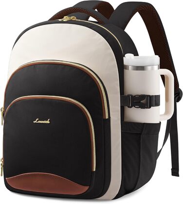 LOVEVOOK Рюкзак для жінок, 15.6 дюймів, водонепроникний, для школи, підлітка, елегантний, для роботи, навчання, подорожей, універсальний, чорно-бежево-коричневий