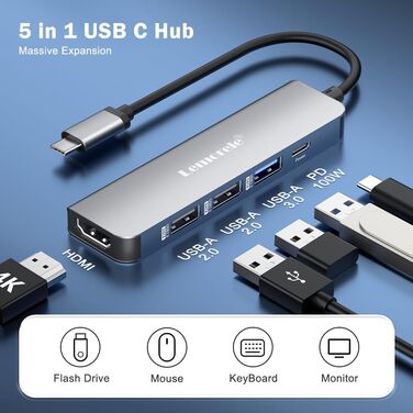 Док-станція USB-C хаб 3 Display-2025: 3 монітори, 2x HDMI 4K, VGA, Ethernet 1000M, 4 USB A 3.0/2.0, 100W PD, SD/TF, AUX 3.5mm, адаптер для Windows/Mac/Dell/HP
