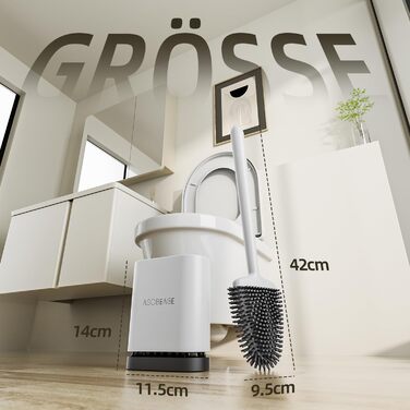 Щітка для унітазу ASOBEAGE з силікону: гнучкий наконечник, ручка з нержавіючої сталі, настінний кріплення, швидковисихаючий тримач для чищення ванної кімнати (Чорний) (Ширина 3 см, 1 шт.)