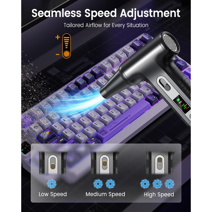 Електричний пилосос для повітря з HD-дисплеєм - Air Duster 200000 RPM з LED-підсвічуванням, міні-пилосос на акумуляторі, спрей стисненого повітря для чищення ПК, повітряний пилосос для клавіатури, дому, авто, W06 (чорний)