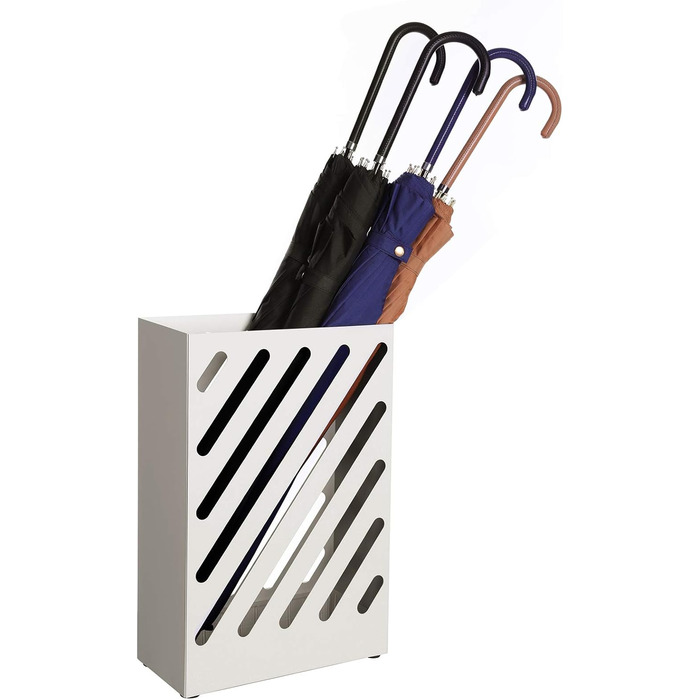 SONGMICS Rectangular Metal Umbrella Stand with Hooks and Water Tray - White LUC03WT