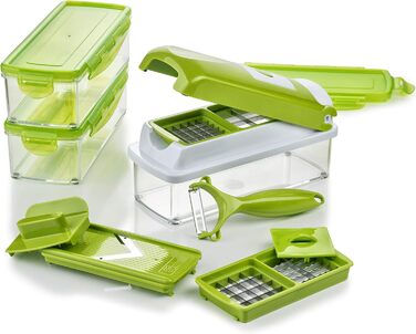 Genius Nicer Dicer Smart - набір для нарізки овочів та фруктів, 13 частин | Овочевий, цибулевий, фрутовий нарізник | Нарізання, кубики, соломка, стружка, чистка, зберігання | Мандоліна, мультиінструмент | Новий, 22.2 x 10 x 8.2 см, кольору ківі