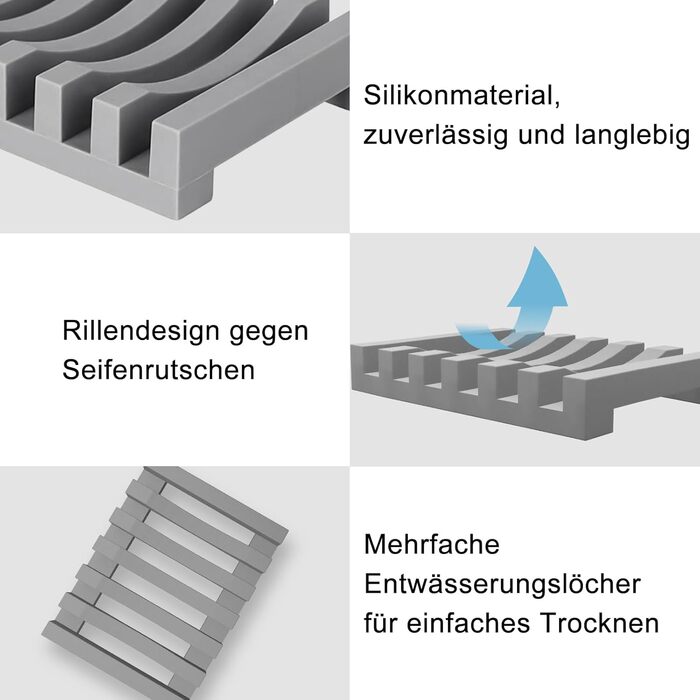 2 шт. мильниці Silikon AstraLoom з самостійним зливом, легко чистяться, неслизькі та небрудні, ідеальні для ванної кімнати, кухні, мила (сірі)