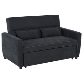 HOMCOM Sleeper Sofa, Convertible Sofa for 2 People with Sleeping Function, Adjustable Angle Fabric Sofa, Black, 148 x 82 x 89 cm for Living Room