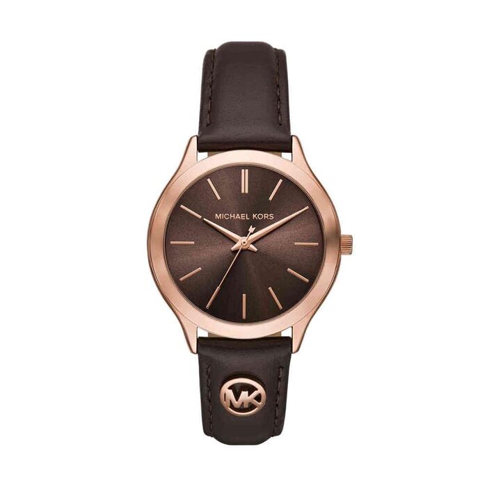 Жіночий годинник Michael Kors Slim Runway 38 мм, кварцовий механізм, шкіряний ремінець (Коричневий та Золотий)