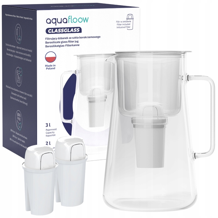 Скляний фільтрувальний глечик AquaFloow ClassGlass White + 3 фільтри Class