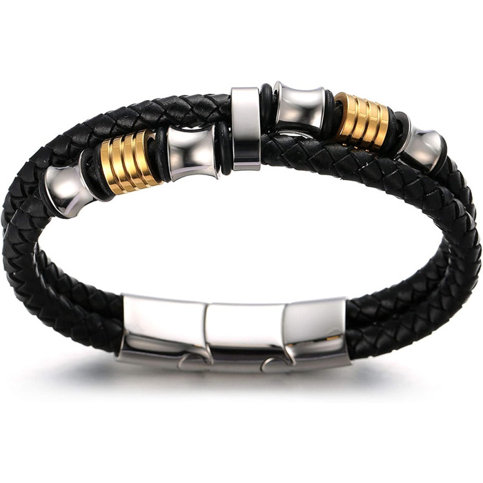 Дитячий браслет Halukakah для хлопчиків: шкіряний, з магнітним застібком, золотисто-срібне покриття, 18-19.5 см, з подарунковою коробкою (6-12 років)