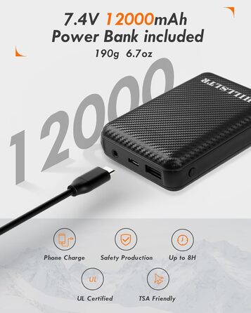 Обогревна жилетка для жінок з Powerbank 7.4V 12000mAh, 8 зон нагріву, 3 температурні режими, для катання на лижах/мотоциклі, чорний