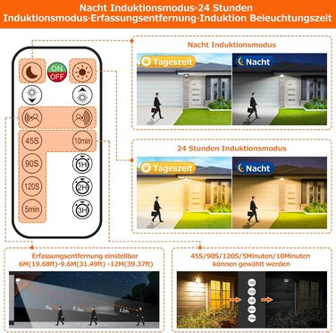 MEIKEE 15W LED Floodlight with Motion Sensor, Remote Control, 2700K Warm White, 150-1200 LM, Outdoor Floodlight LED, IP66 Waterproof Spotlight, Outdoor Light for Garden, Garage, Sports Field, 2PCS