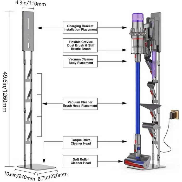 Стійка для пилососа Dyson з вуглецевої сталі Robuster - настінна, без свердління, універсальна
