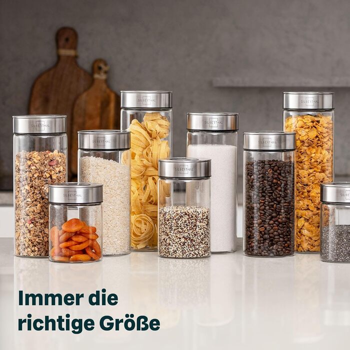 SILBERTHAL Storage Jars with Lids - Set of 6 - Storage Containers for airtight & leak-proof storage in the kitchen - Moth protection and organization