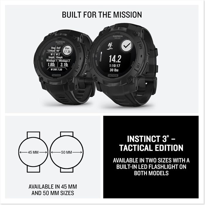 Garmin Instinct 3 Tactical Edition: Тактичний GPS-годинник з сонячним дисплеєм, 45 мм