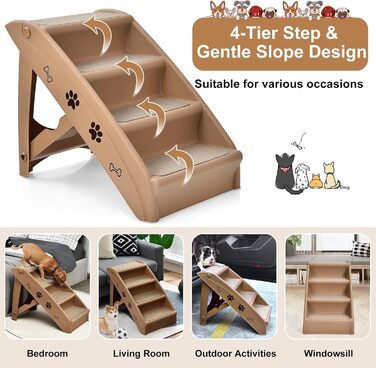 Сходинка для тварин SOARS: 4 сходинки, килимок з повсті, для котів та собак до 60 кг, антиковзаюча, для ліжка, авто, дивану (Коричневий)