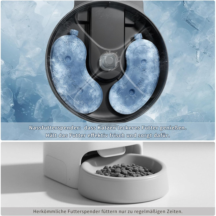 Автоматичний дозатор корму для котів та собак, 8oz*4 порції, з таймером, акумуляторний, з блокуванням, 2 охолоджуючі акумулятори (Чорний)
