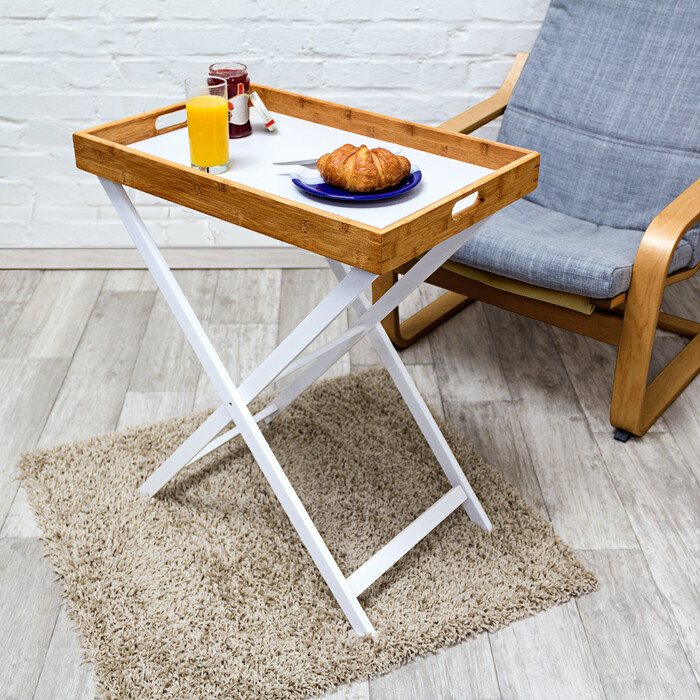 Relaxdays Wooden & Bamboo Side Table, 72 cm