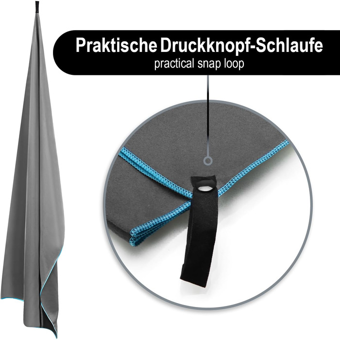 Рушник мікрофібри Legendwerk® 160x80 см – швидковисихаючий, компактний – для подорожей, фітнесу, міста та відпочинку на природі – легкий, стильний, з сумкою та петлею для підвішування, сірий, 1 шт.