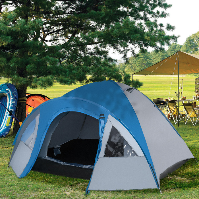 Outsunny Double-Walled Tent Dome Tent Outdoor Igloo for 4 People, 4 Seasons, Waterproof, with Mosquito Net, Carry Bag | Aosom