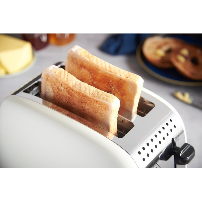 Тостер Russell Hobbs Colours Plus, 2 скибки, нержавіюча сталь, кремовий, широкі відсіки, підставка для булочок, 6 режимів підсмажування, функція розморожування, Lift & Look, 1600 Вт