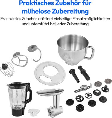Кухонна машина MEDION MD18430: Міксер, м'ясоподрібнювач, 3 в 1, 5 л чаша з нержавіючої сталі, 1200 Вт, натерти, нарізати, цифровий дисплей, 18430