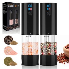 Електричний набір солі та перцю, USB, автоматична млинка, регулювання помелу, LED-дисплей, 120мл, сенсорне управління, для кухні, чорний, 2 шт.