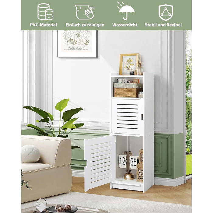Aimu waterproof bathroom cabinets, bathroom storage units with open storage shelves, freestanding floor cabinets, corner organizers for bedroom, kitchen, hallway, white, 74x20x24 cm