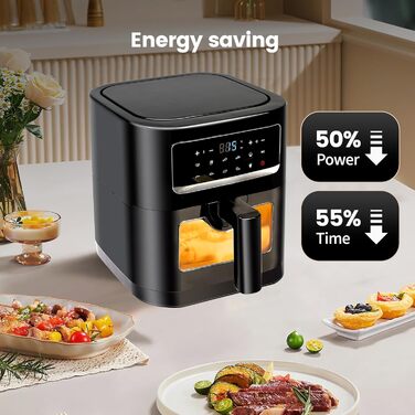 Фритюрниця повітряна 7L з вікном та сенсорним екраном – Airfryer з 10 програмами, функцією підігріву, підсвічуванням | Безжирне приготування | Без BPA та PFAS