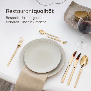 Набір столових приборів на 6 осіб, 36 предметів, нержавіюча сталь 18/0, золотистий, для ресторану та дому