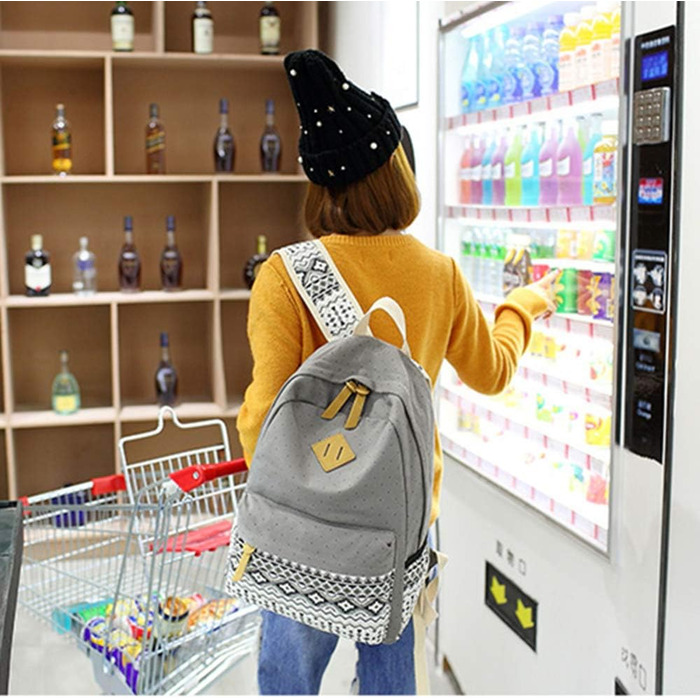 Стильний рюкзак для дівчат та жінок: полосатий вінтажний рюкзак з канвасу (сірий)