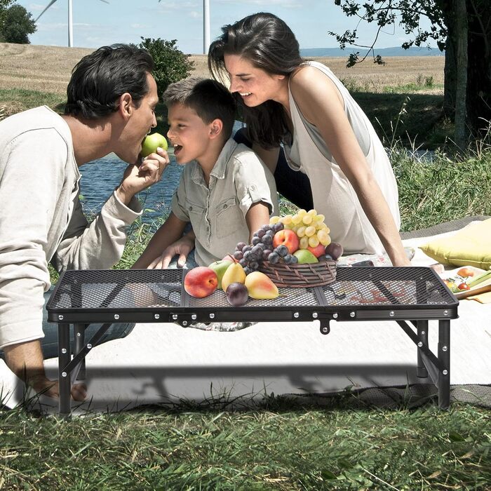 Складний стіл для пікніка REDCAMP 60x40 см, чорний - портативний стіл для кемпінгу, BBQ, приготування їжі на природі з регульованими ніжками