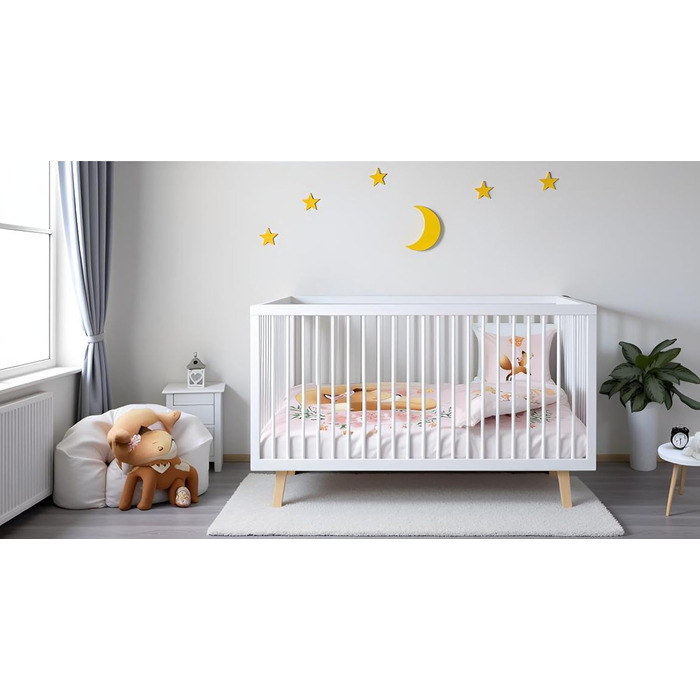 Комплект постільної білизни для дитячого ліжечка: комплект постільної білизни для малюків, постільна білизна для дитячого ліжечка 100x135 см та наволочка 40x60 см з бавовни, сертифікат Öko-Tex Standard, для хлопчиків та дівчаток (з принтом лисички)