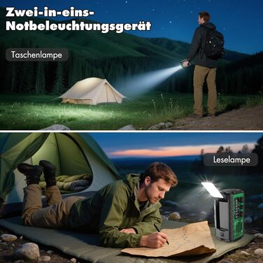 Сонячне радіо 20000mAh з ручним генератором, AM/FM, LED ліхтарик, SOS-сигнал, IPX6, для кемпінгу та подорожей (зелене)
