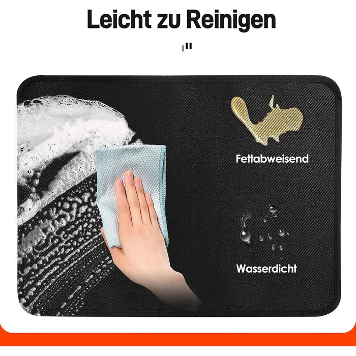 Термостійкі підкладки під фритюрницю 2 шт. 40x45 см, 1 мм - захист від нагріву для стільниці, масло- та водовідштовхувальні, легко миються, чорного кольору