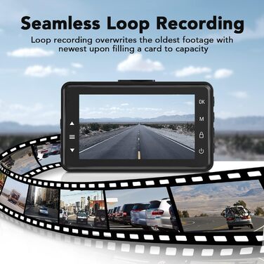 Відеореєстратор в авто з двома камерами, 1080P Full HD, 170° Кут огляду, HDR, LCD 3.0', Нічне бачення, Паркувальний режим, G-сенсор, Чорний